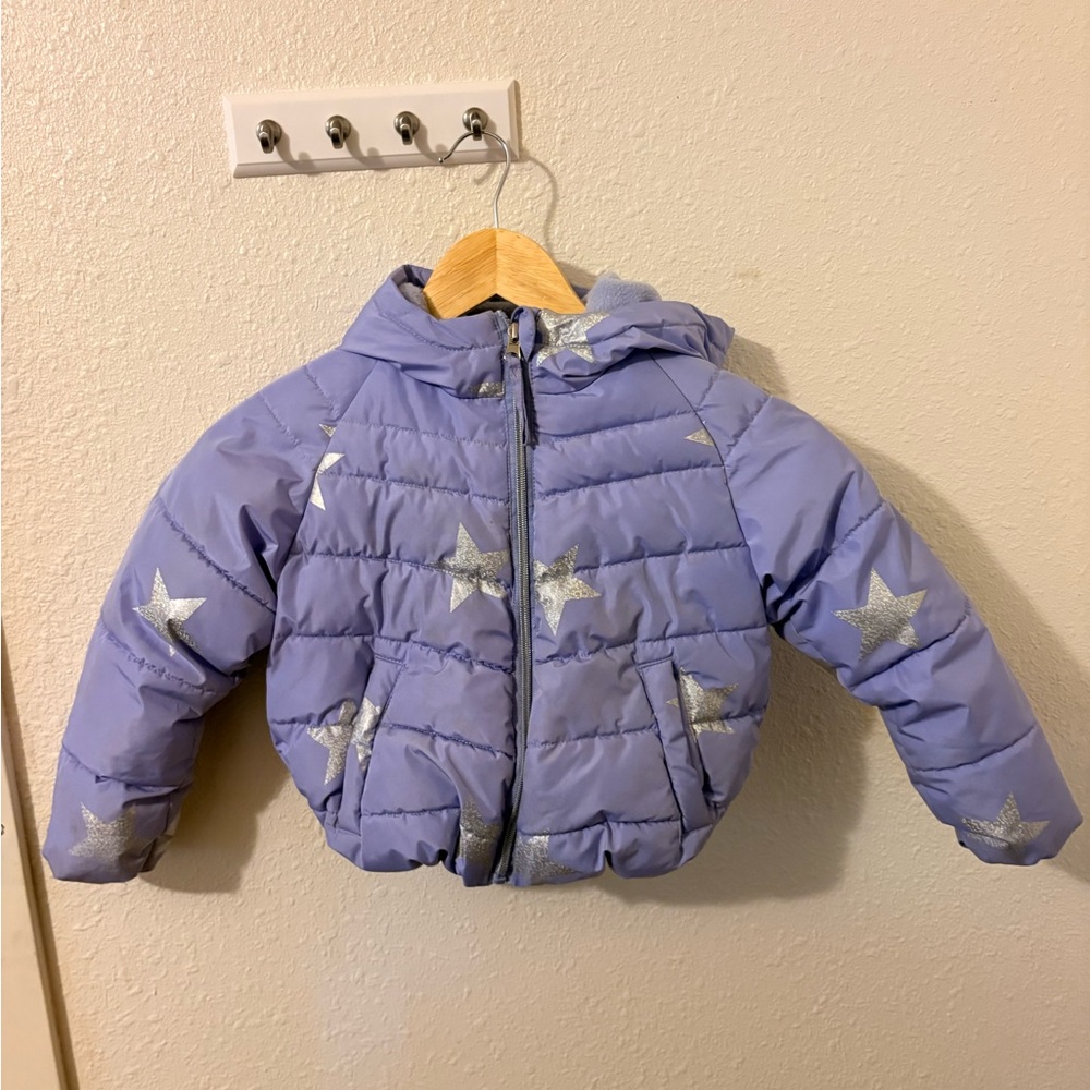 Girls Starry Purple Puffer Jacket Size 5T